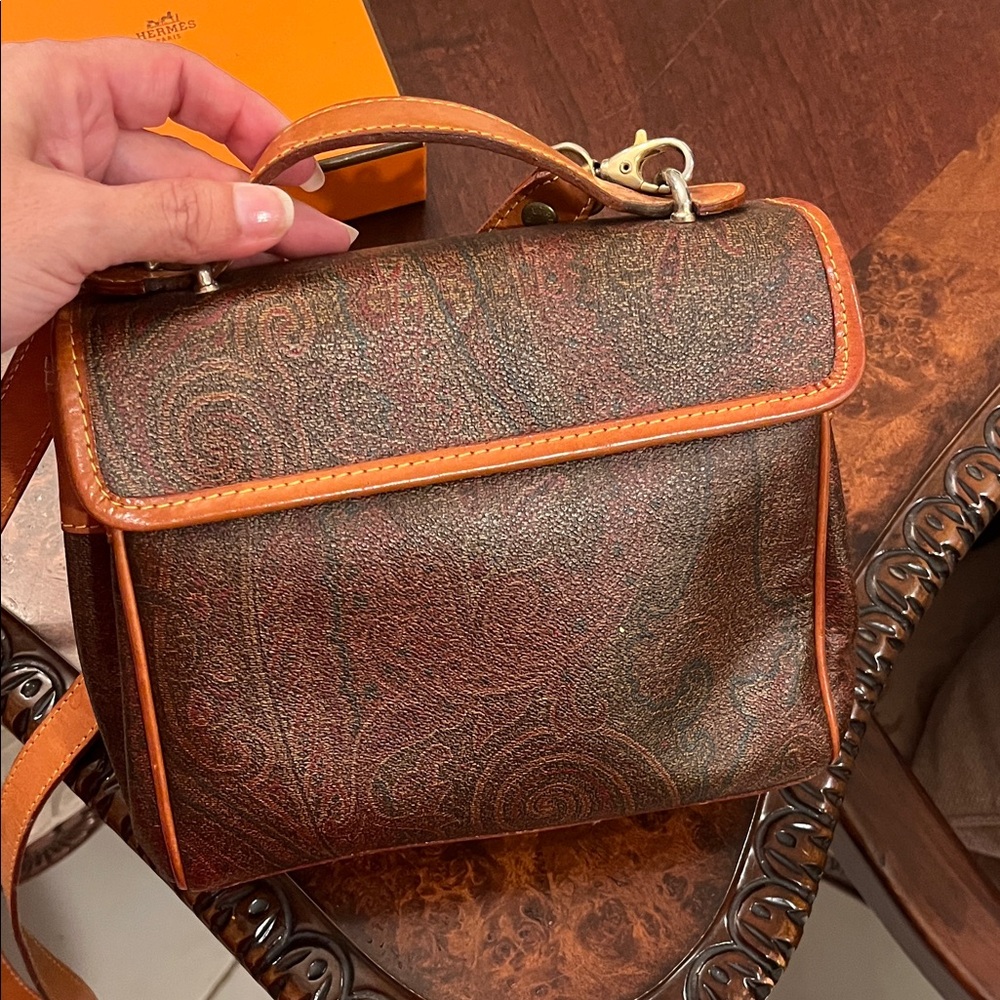 Etro Milano Tan Leather Paisley Crossbody Shoulder Bag - Picture 6 of 11
